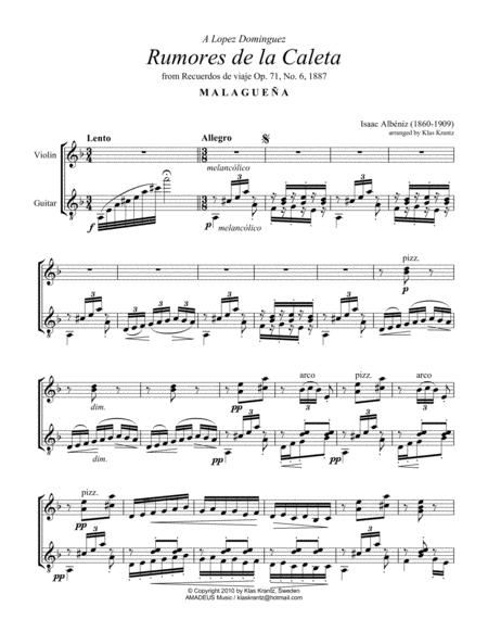 Rumores de la Caleta Op. 71 No. 6 for violin and guitar image number null