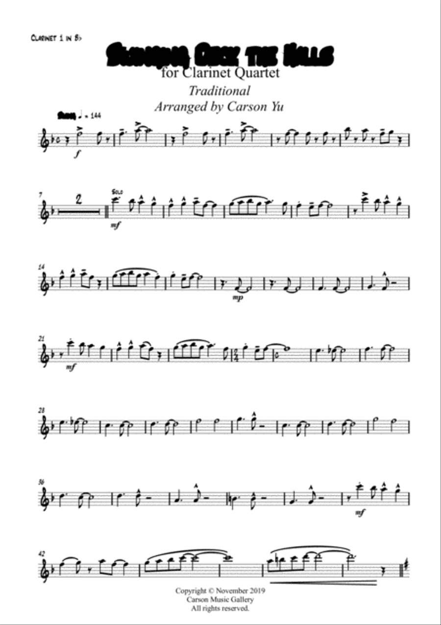 Swinging Deck the Halls - for Clarinet Quartet (4Bb) arr. Carson Yu Clarinet Quartet scores gallery preview page 3
