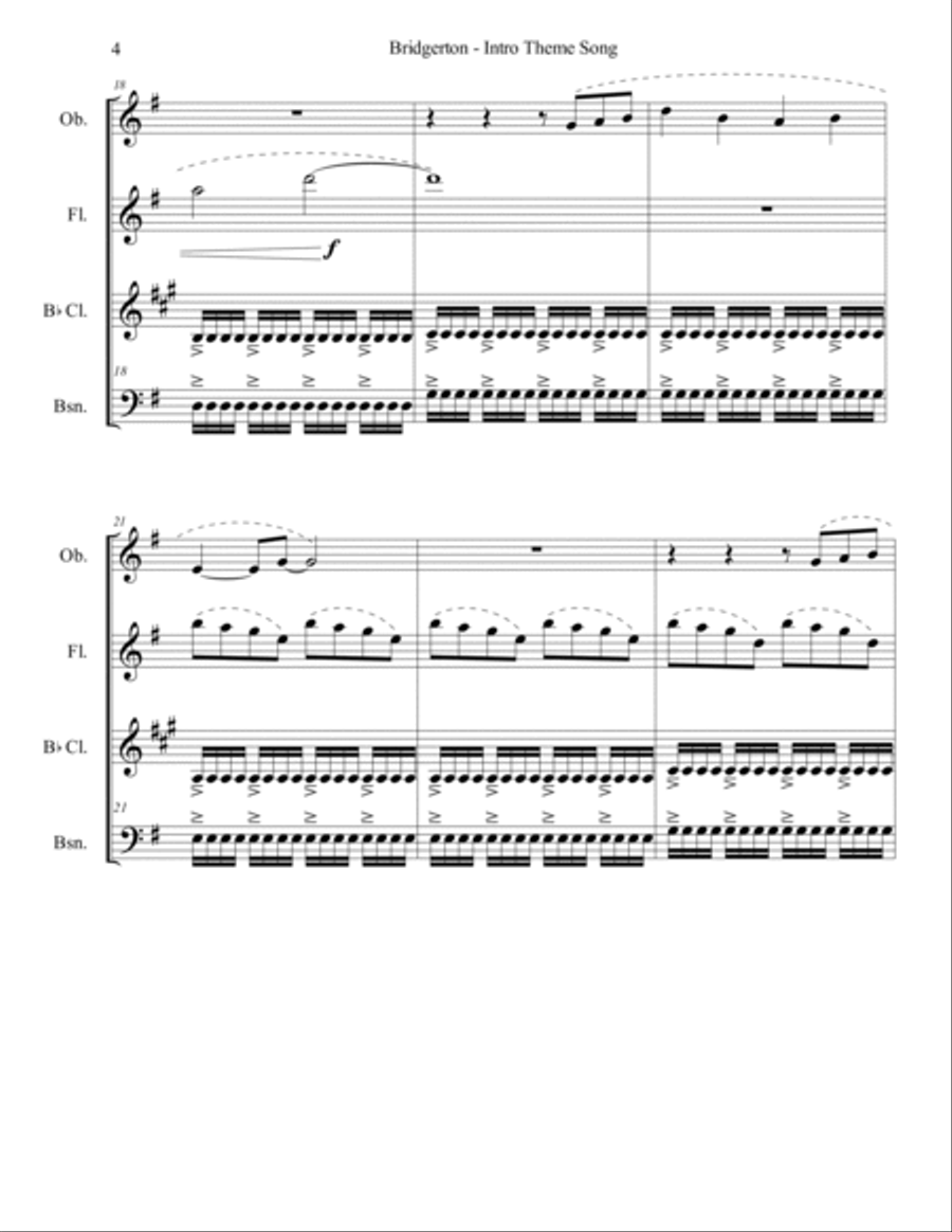 Bridgerton Theme Woodwind Quartet scores gallery preview page 4