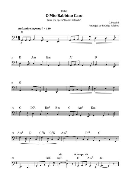 O Mio Babbino Caro - for tuba solo (with chords) image number null