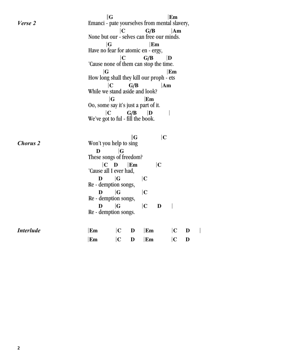 Redemption Song Redemption Song Acoustic Guitar scores gallery preview page 2