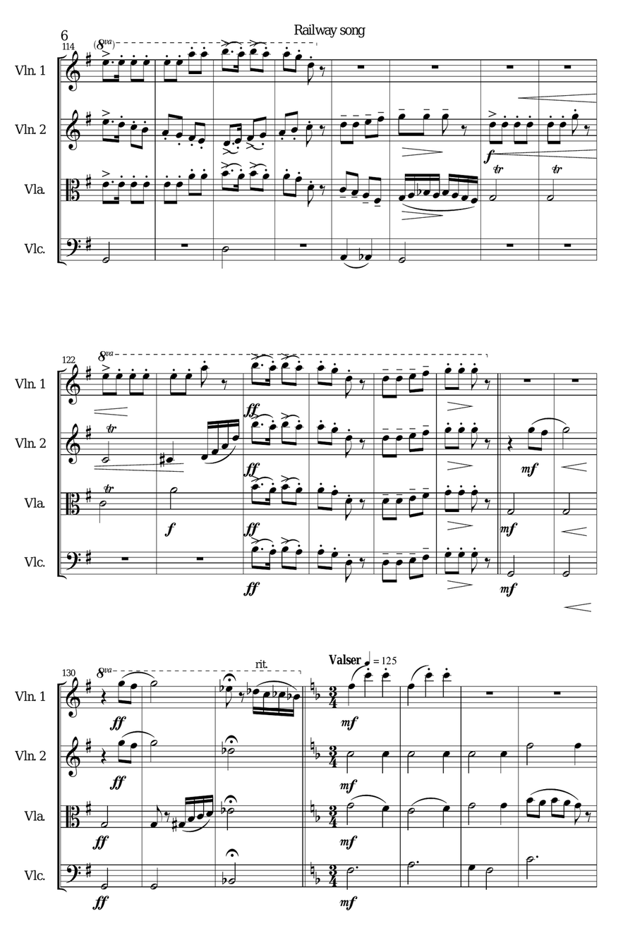 Railway Song (Auf de schwäb'sche Eisebahne) for string quartet String Quartet scores gallery preview page 6