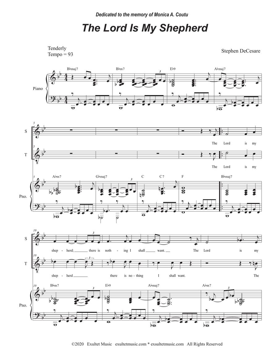 The Lord Is My Shepherd (2-part choir - (Soprano and Tenor) 2-Part scores gallery preview page 1