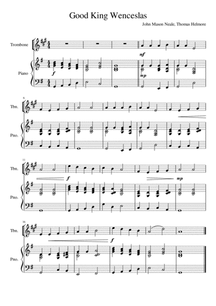 Good King Wenceslas - Trombone (Treble Clef) and Piano