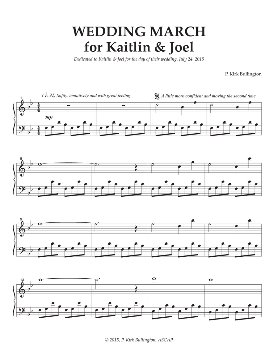 WEDDING MARCH for Kaitlin & Joel Piano Solo scores gallery preview page 1