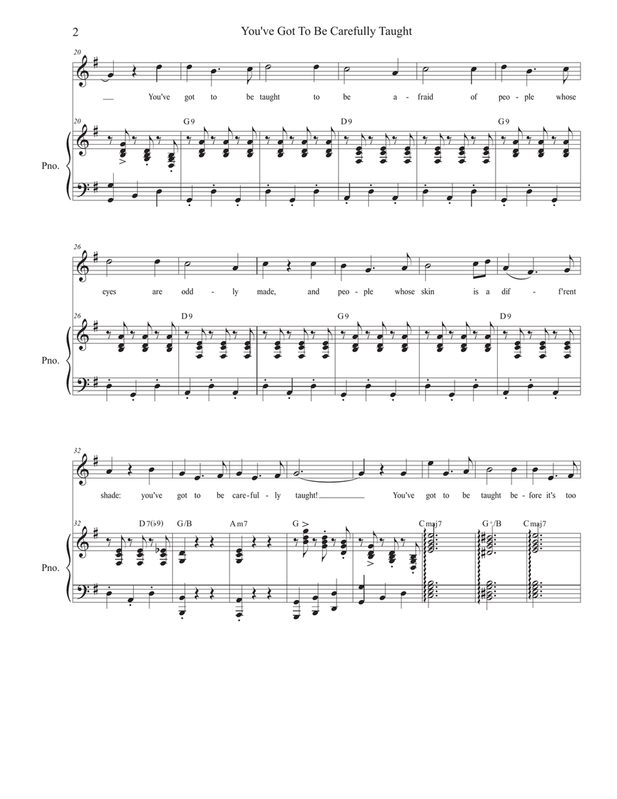 You've Got To Be Carefully Taught Unison Choir scores gallery preview page 2