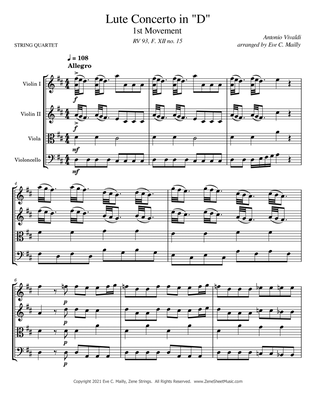 Book cover for Concerto in D, RV 93 - 1st Movement - Allegro - Vivaldi (String Quartet)