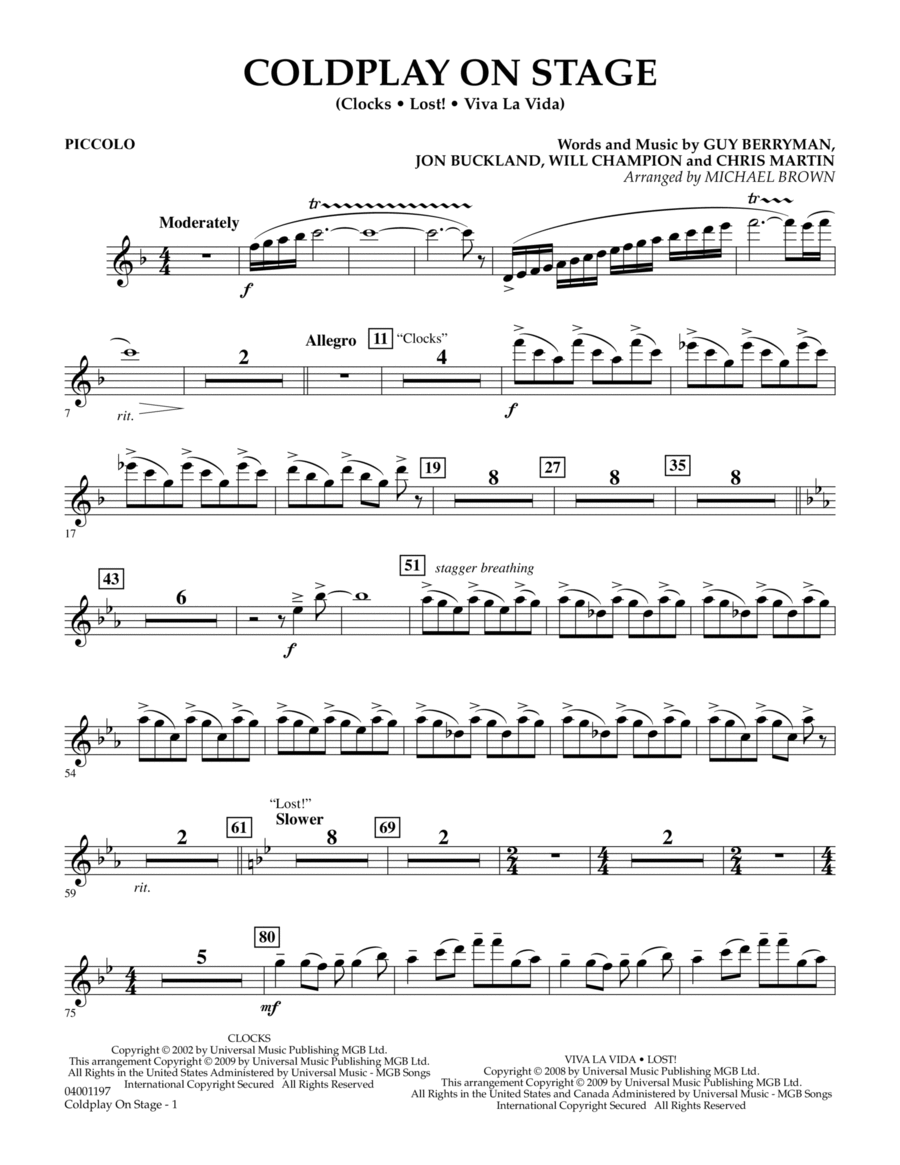 Coldplay on Stage - Piccolo Concert Band scores gallery preview page 1