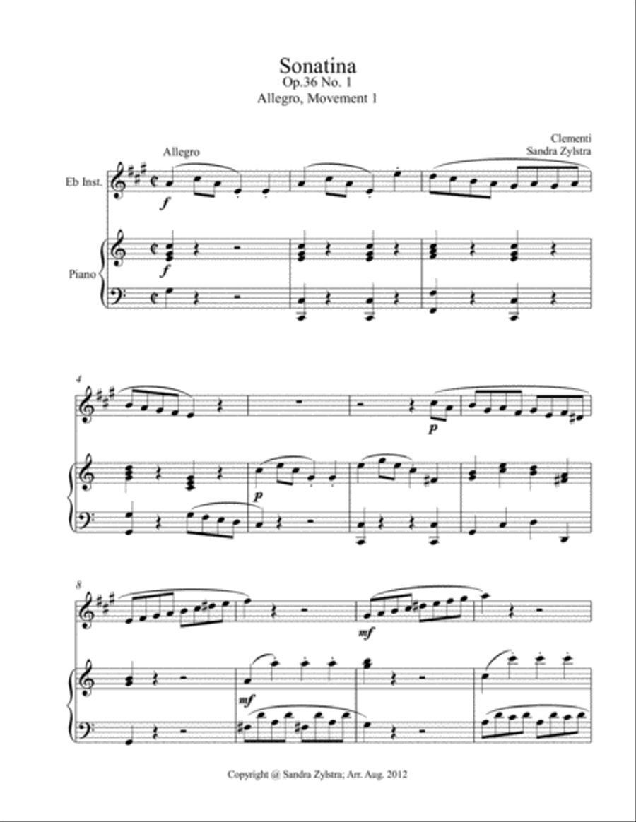 Sonatina-Clementi (Op. 36, No. 1) (treble Eb instrument solo) Alto Saxophone scores gallery preview page 2