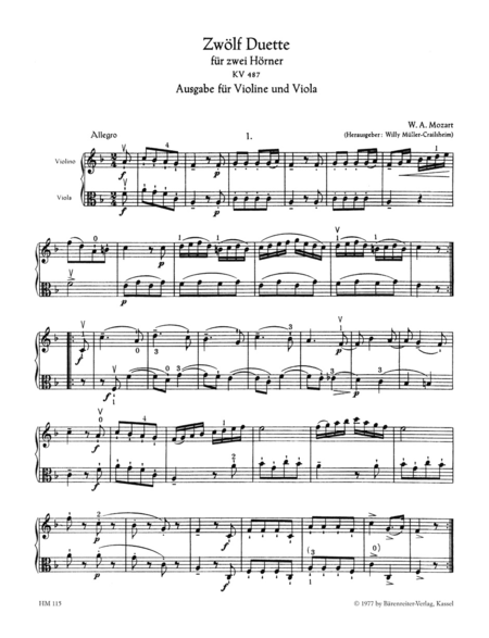 Zwölf Duette für Violine und Viola, KV 487