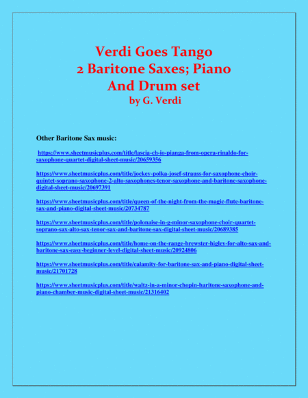 Verdi Goes Tango - G.Verdi - 2 Baritone Saxes, Piano and Drum Set image number null
