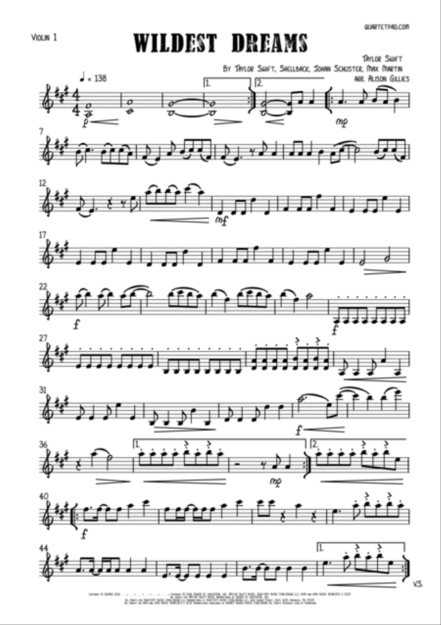 Wildest Dreams String Duet scores gallery preview page 4