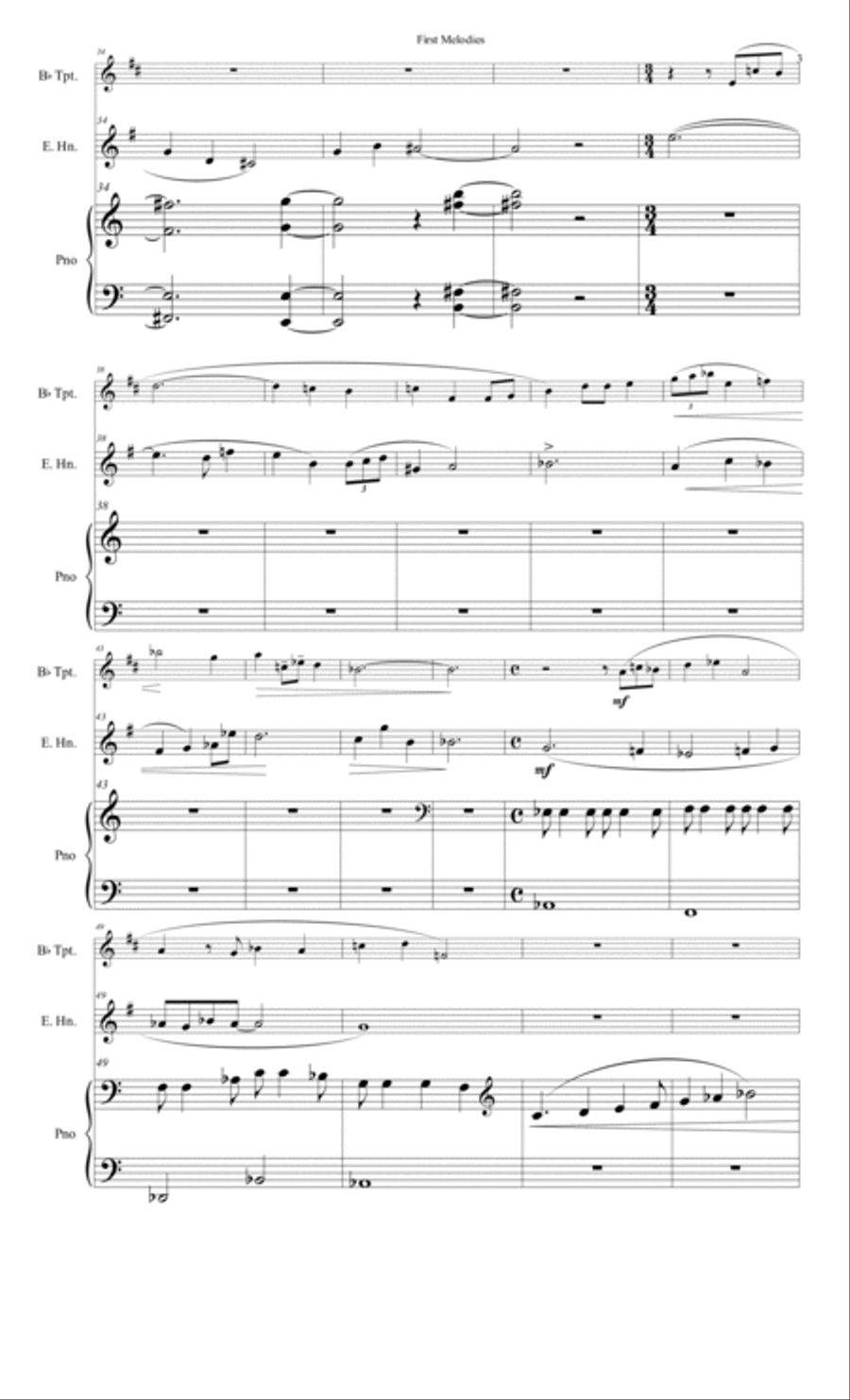 First Melodies (for Trumpet, English Horn, and Piano) Small Ensemble scores gallery preview page 3