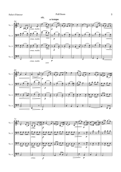 Elgar Salut d'amour Op. 12 for Cello Quartet by Edward Elgar String Quartet - Digital Sheet Music