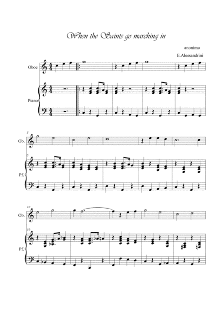 When the Saints go marching in. Oboe e piano Piano scores gallery preview page 1