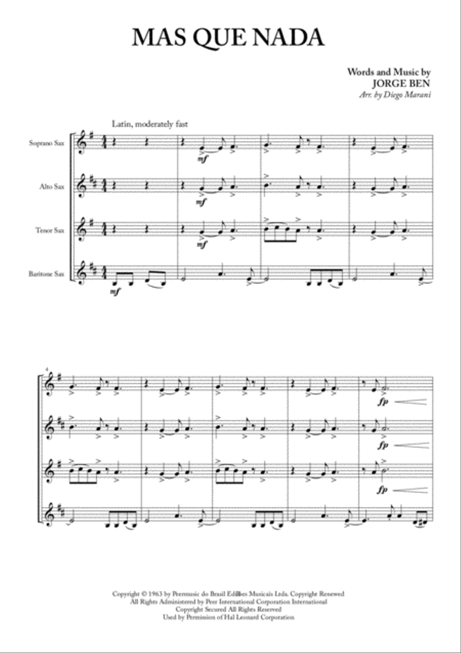 Mas Que Nada Woodwind Quartet scores gallery preview page 1