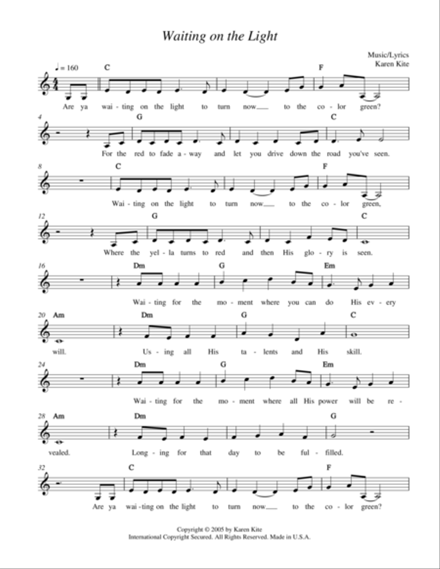 Waiting on the Light Waiting on the Light Piano, Vocal, Guitar scores gallery preview page 1
