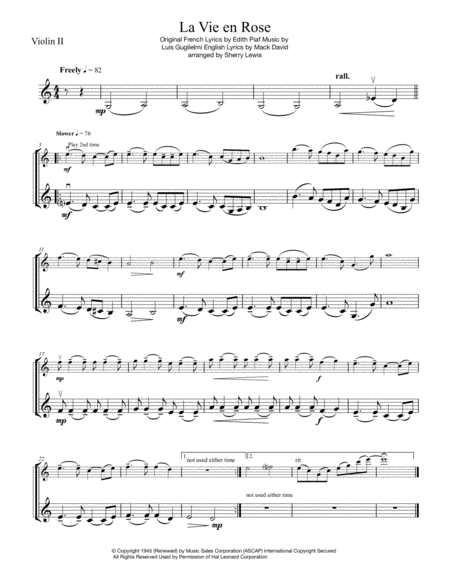 LA VIE EN ROSE String Quartet, Intermediate level image number null