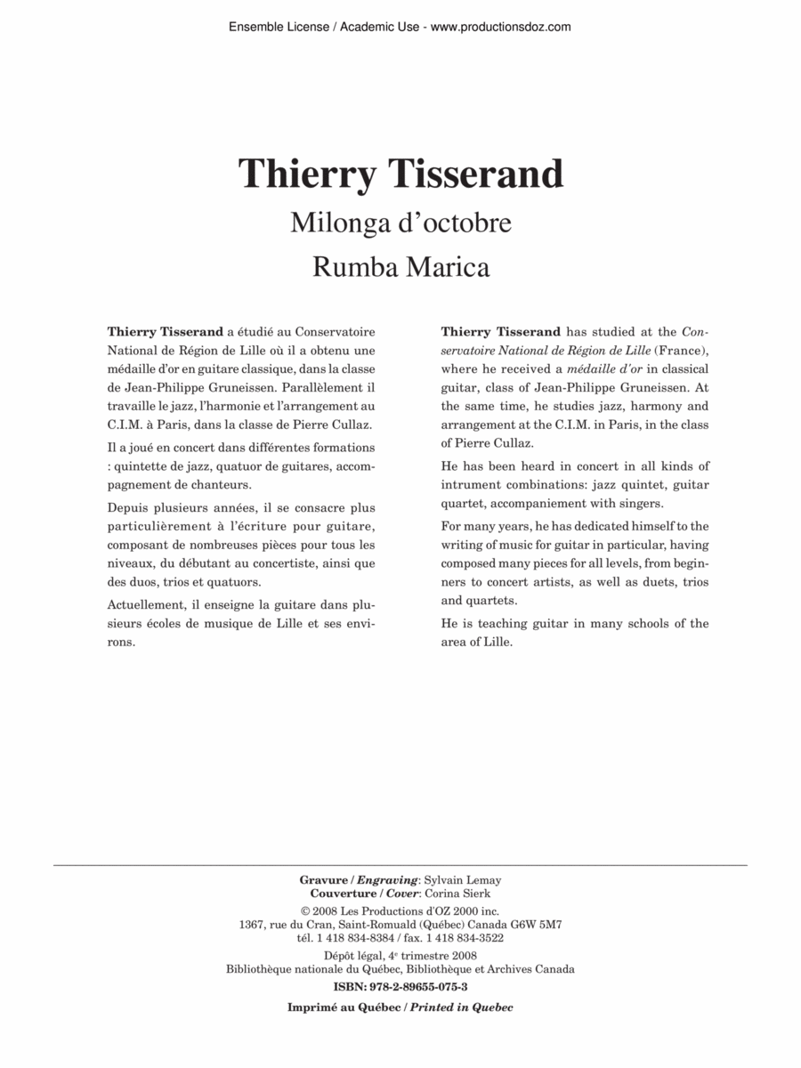 Milonga d'octobre, Rumba Marica Classical Guitar scores gallery preview page 1