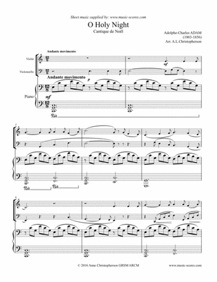 Cantique de Noel; O Holy Night - Violin, Cello and Piano - C Major