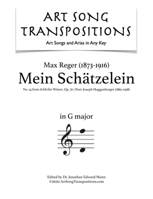 Book cover for REGER: Mein Schätzelein, Op. 76 no. 14 (transposed to G major)
