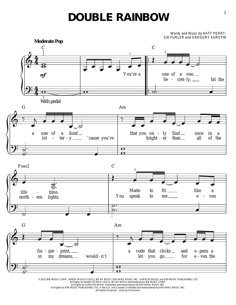Double Rainbow Easy Piano scores gallery preview page 1
