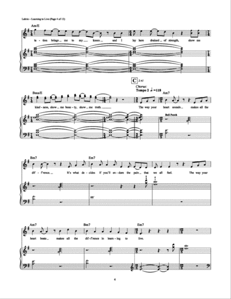 Learning to Live Piano, Vocal, Guitar scores gallery preview page 4