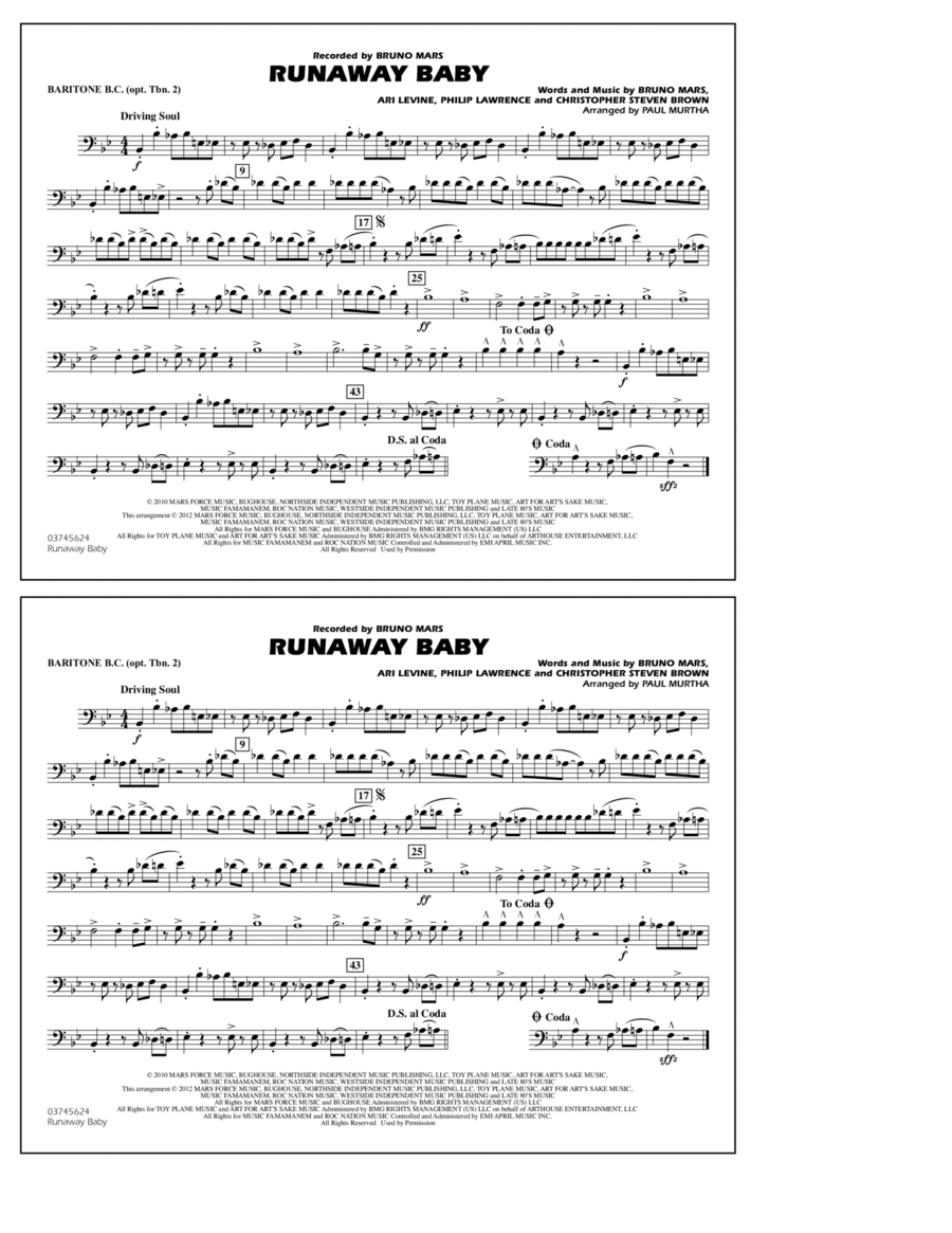 Runaway Baby - Baritone B.C. (Opt. Tbn. 2) Marching Band scores gallery preview page 1
