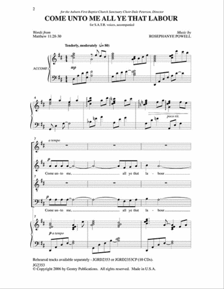 Come Unto Me All Ye That Labour 4-Part scores gallery preview page 2