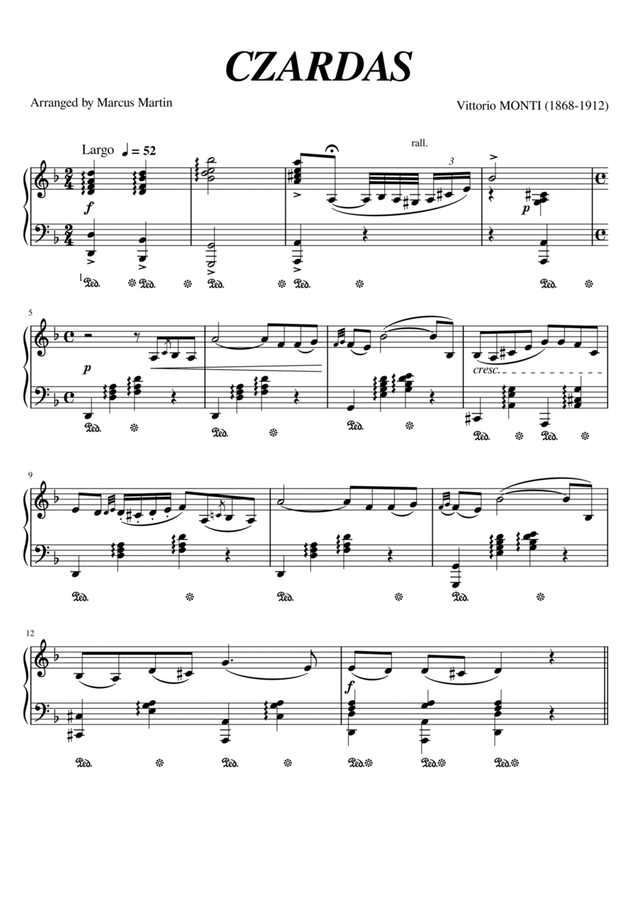 Monti's Czardas for piano solo Piano Solo scores gallery preview page 1