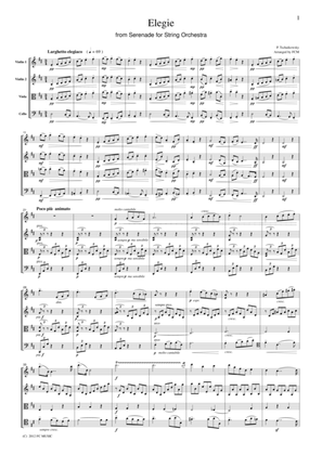 Book cover for Tchaikowsky Elegie, Serenade for Strings, 3rd mvt., for string quartet, CT012