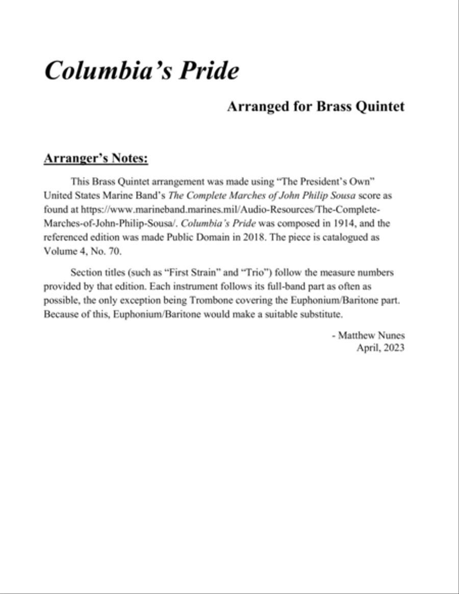 Columbia's Pride Brass Quintet scores gallery preview page 2