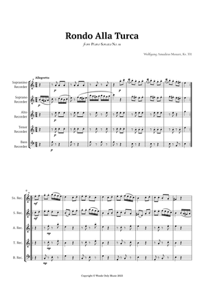 Rondo Alla Turca by Mozart for Recorder Quintet
