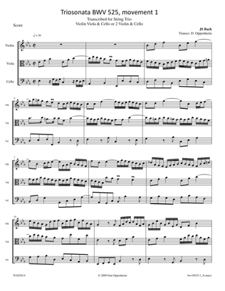 Book cover for Bach: Triosonata BWV 525 1st movement arrange for Violin, Viola and Cello or 2 Violins, and Cello