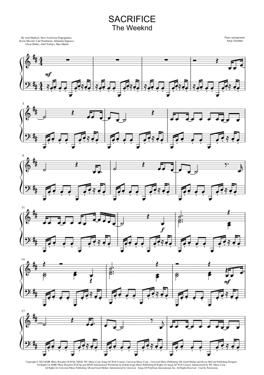 Sacrifice Sacrifice Piano Solo scores gallery preview page 1