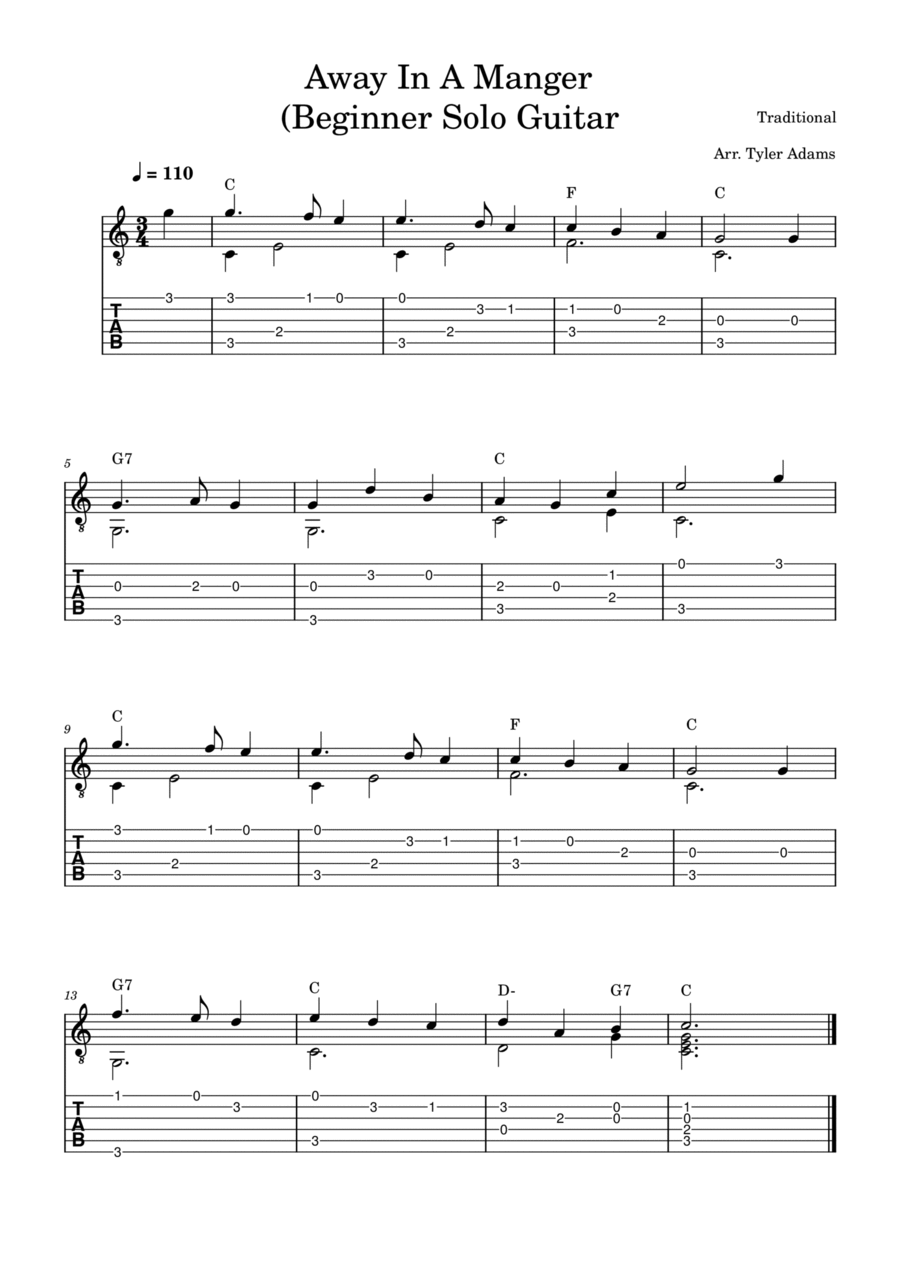 Away In A Manger (Beginner Solo Guitar) Easy Guitar scores gallery preview page 1