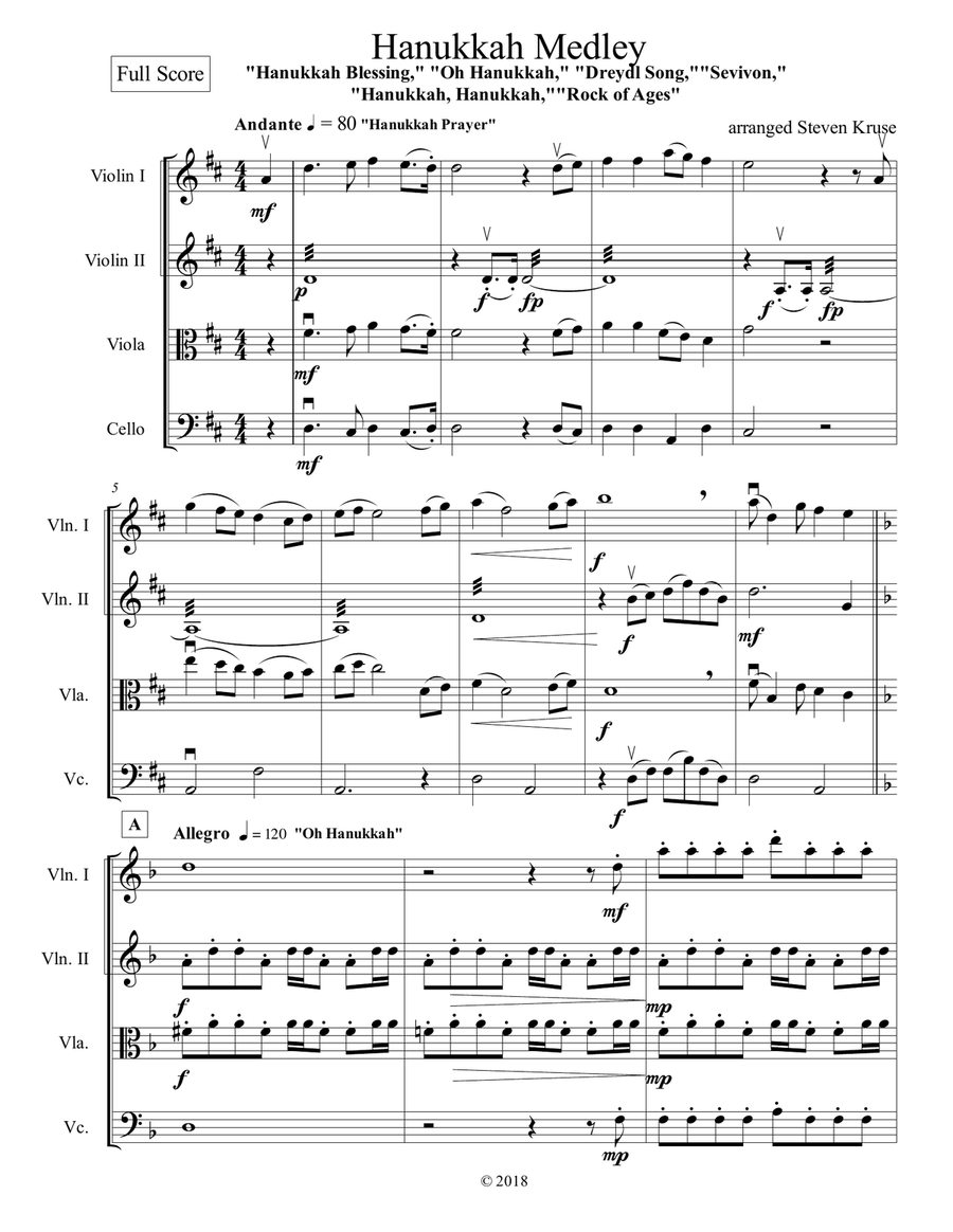 Hanukkah Medley for String Quartet String Quartet scores gallery preview page 2