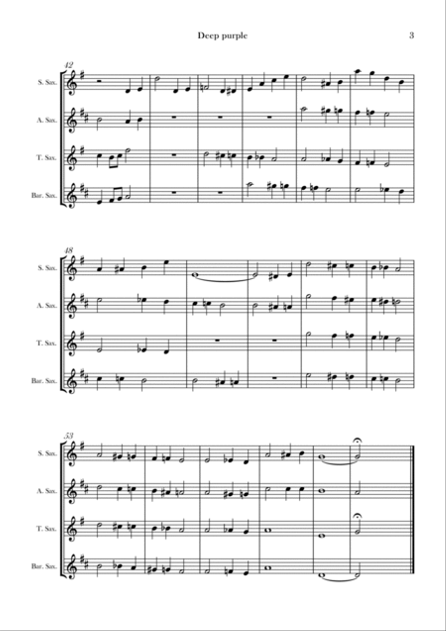 Deep Purple Saxophone Quartet scores gallery preview page 3
