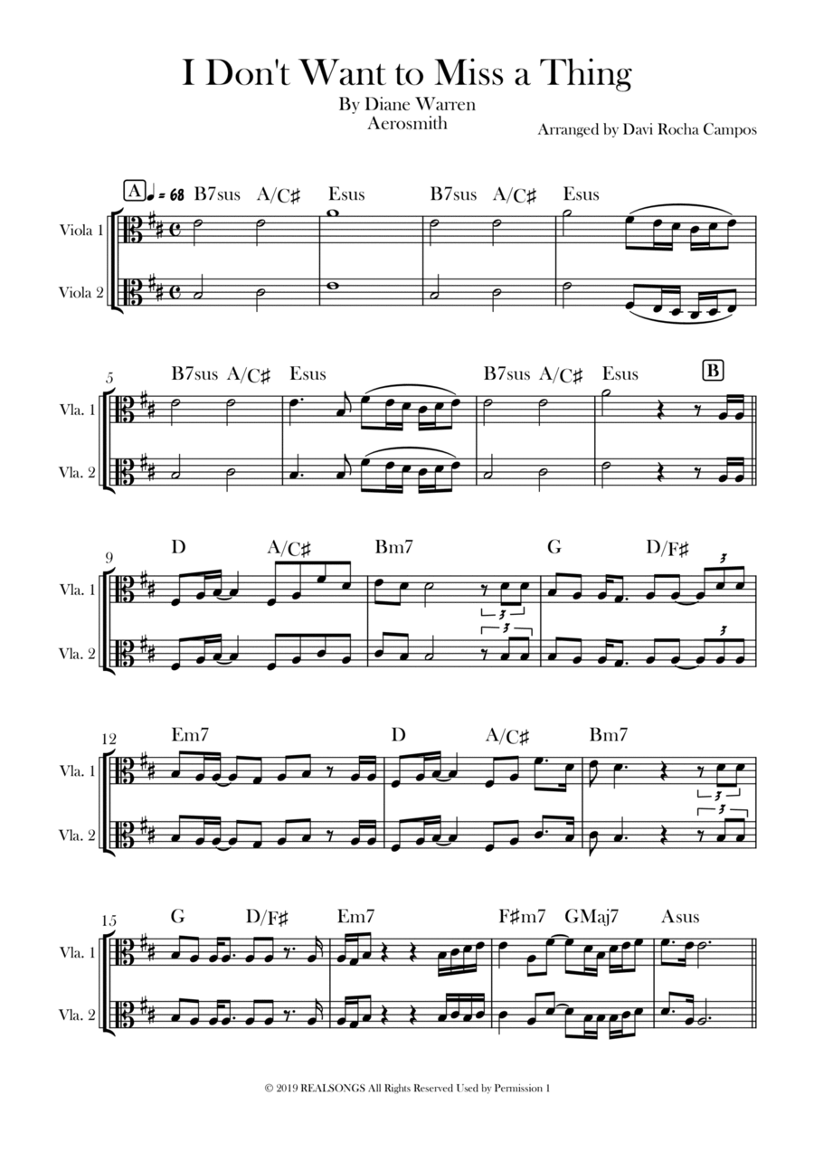 I Don't Want To Miss A Thing String Duet scores gallery preview page 1