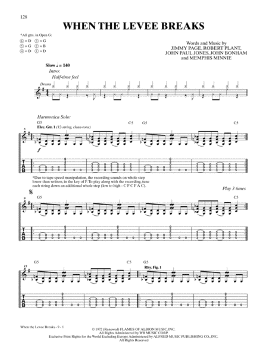 When the Levee Breaks Guitar Tablature scores gallery preview page 1