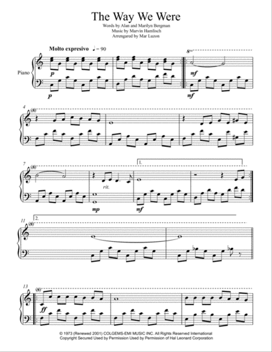 The Way We Were The Way We Were Easy Piano scores gallery preview page 2