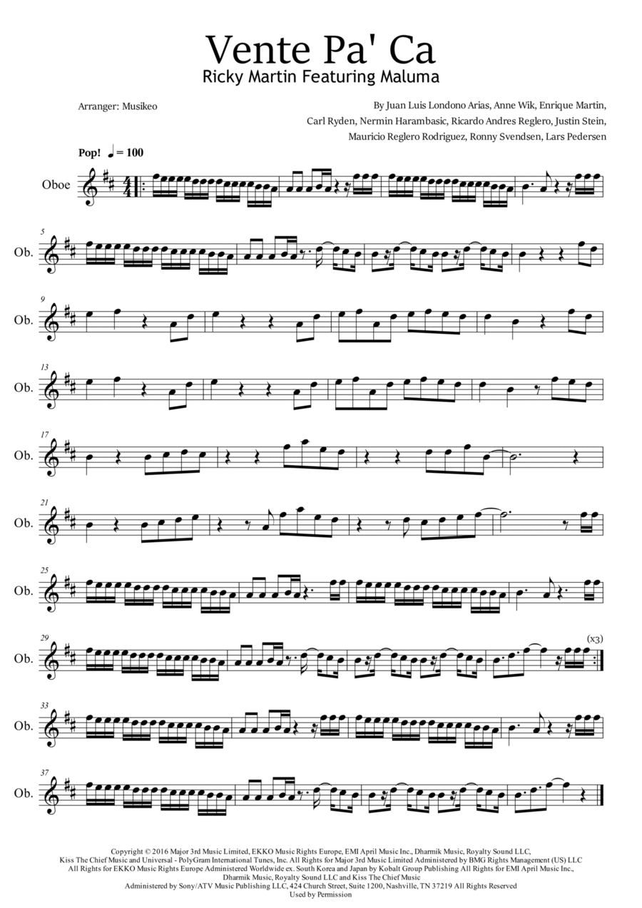 Vente Pa' Ca Oboe Solo scores gallery preview page 1