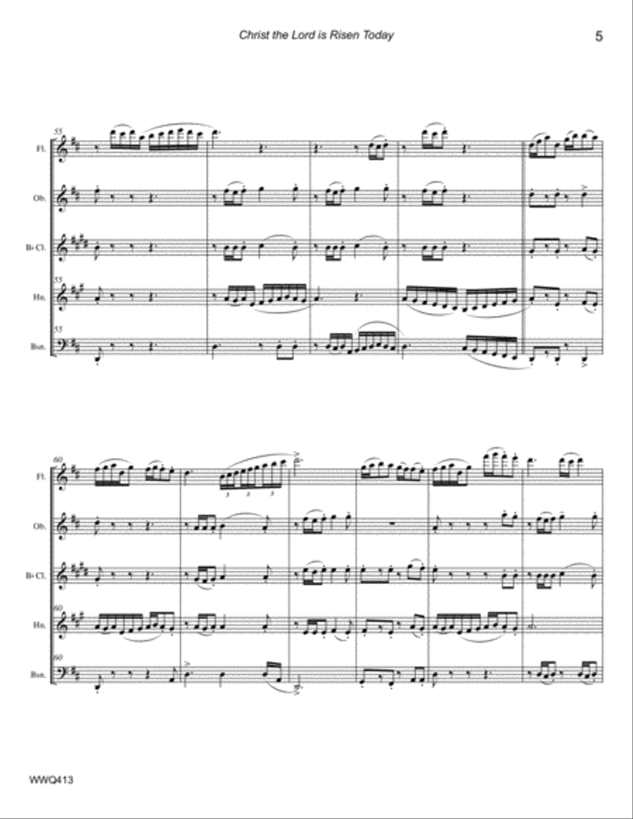 CHRIST THE LORD IS RISEN TODAY - unaccompanied WOODWIND QUINTET A Cappella scores gallery preview page 5