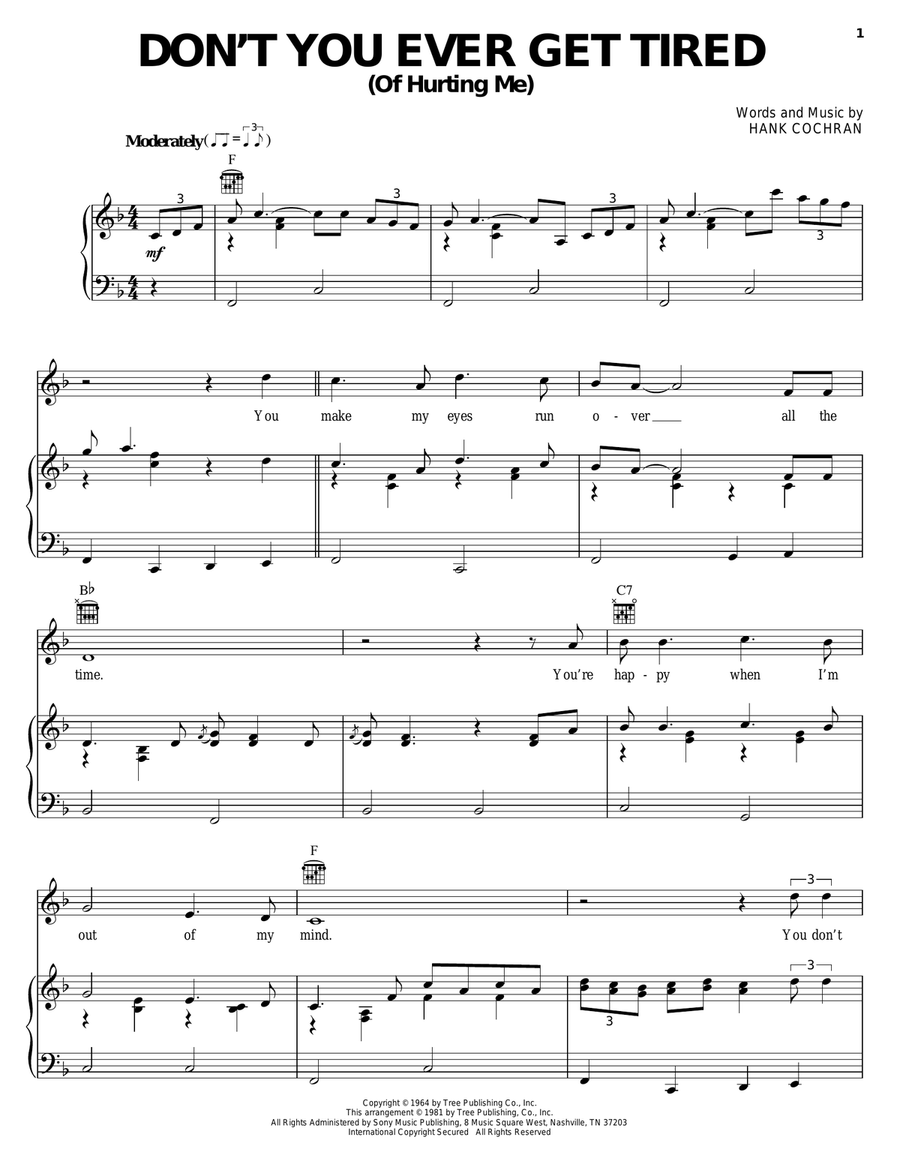 Don't You Ever Get Tired (Of Hurting Me) Piano, Vocal, Guitar scores gallery preview page 1