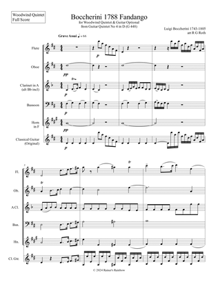 Book cover for Boccherini 1788 Fanfango for Woodwind Quintet Score and Parts