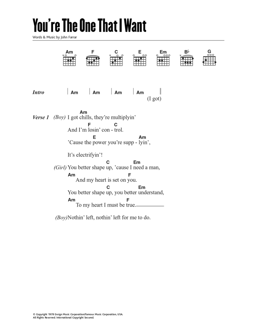 You're The One That I Want (from Grease) Acoustic Guitar scores gallery preview page 1