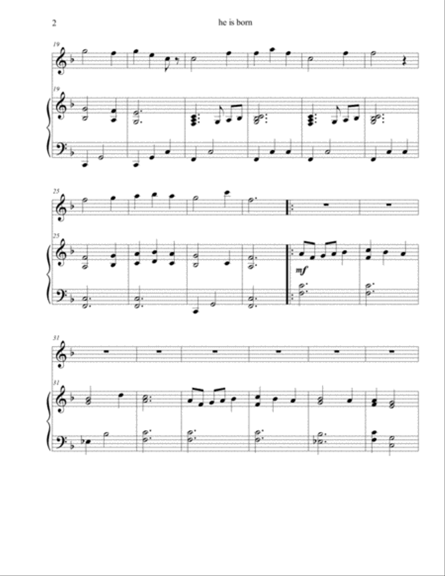 He Is Born - a Christmas flute solo with accompaniment Flute Solo scores gallery preview page 2