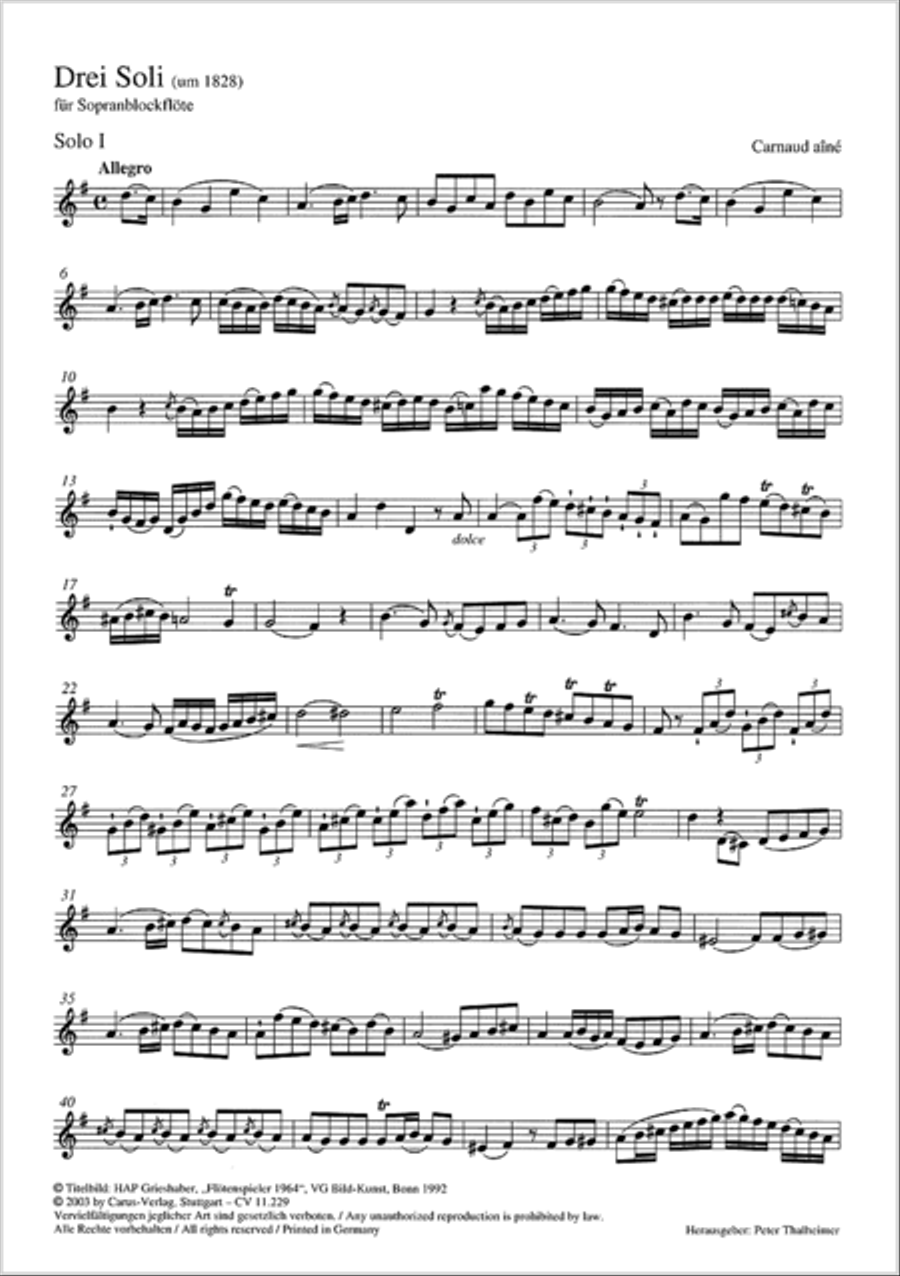 Drei Soli fur Sopranblockflote (um 1828) Recorder scores gallery preview page 2