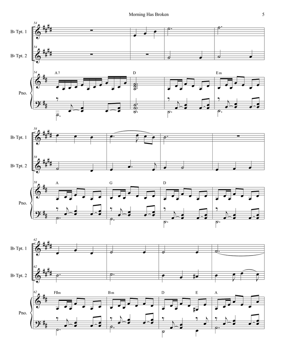 Morning Has Broken Trumpet Duet scores gallery preview page 5