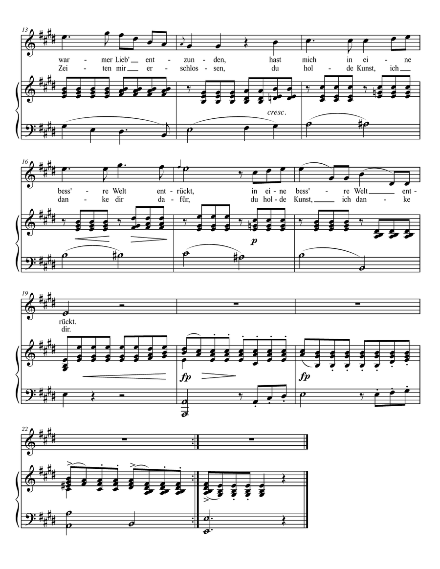 SCHUBERT: An die Musik, D. 547 (in 7 keys: E, E-flat, D, D-flat, C, B, B-flat major) Piano, Vocal scores gallery preview page 3